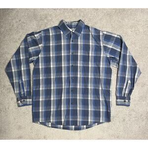 Wrangler Men's Blue White Plaid Long Sleeve Button-Up Shirt Size Large